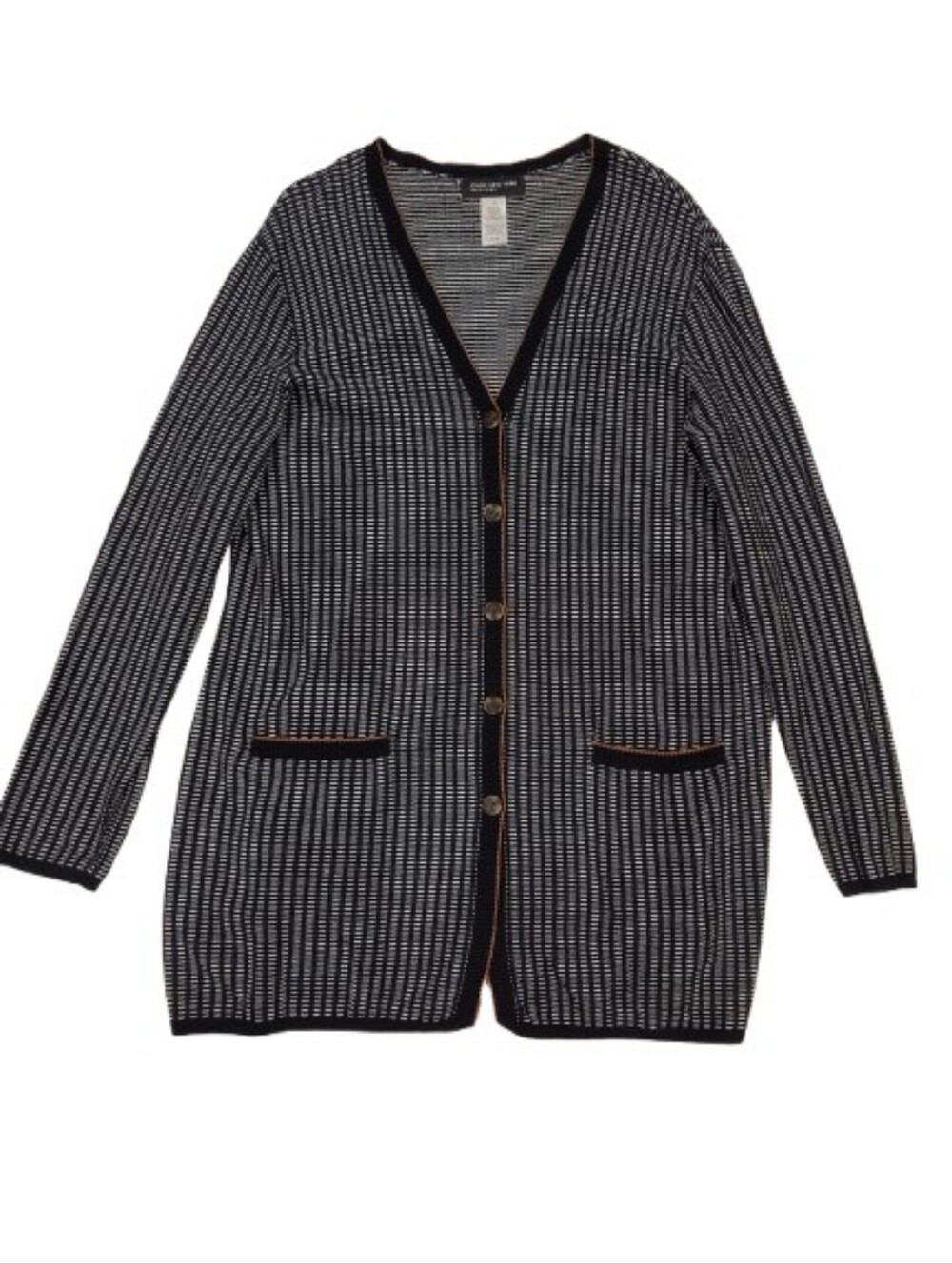 Jones New York Black and White Knit Long Cardigan - Picture 3 of 9